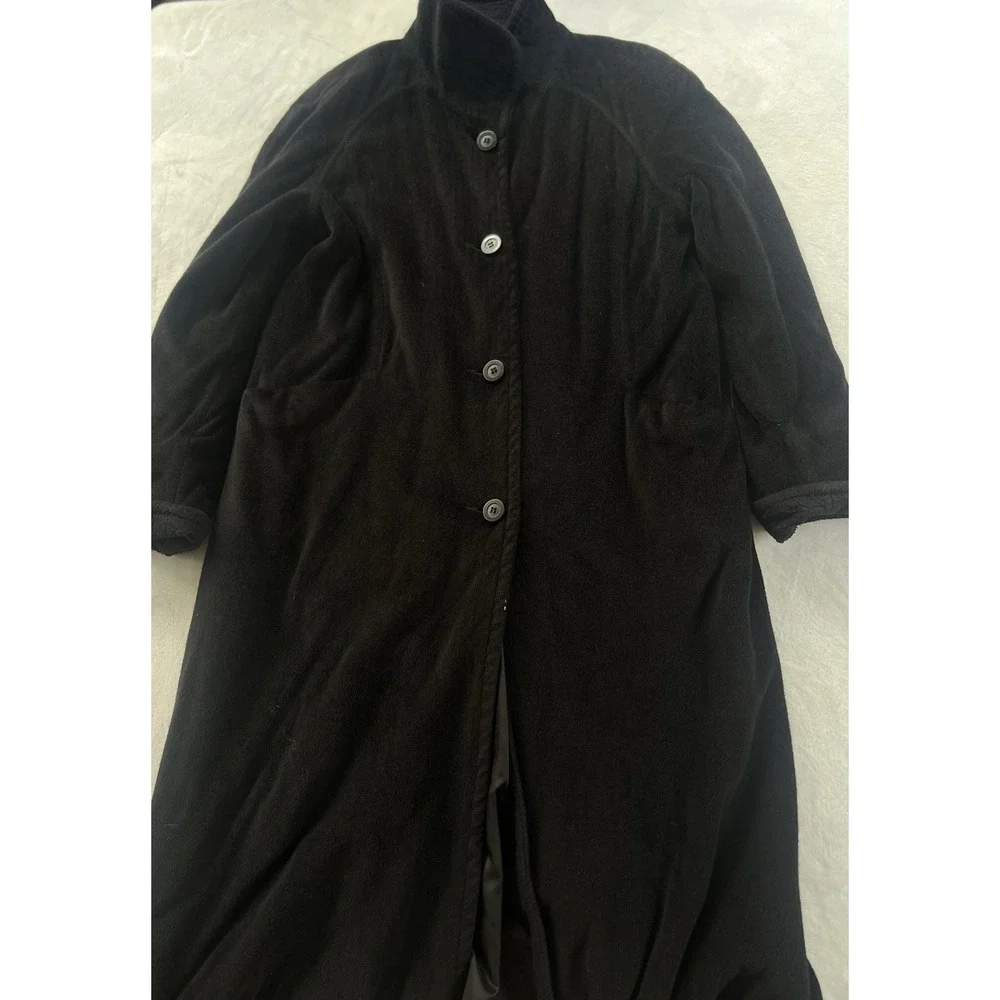 Vintage LL Bean Women's Wool Blend Long Trench Coat Black‎ Made In USA